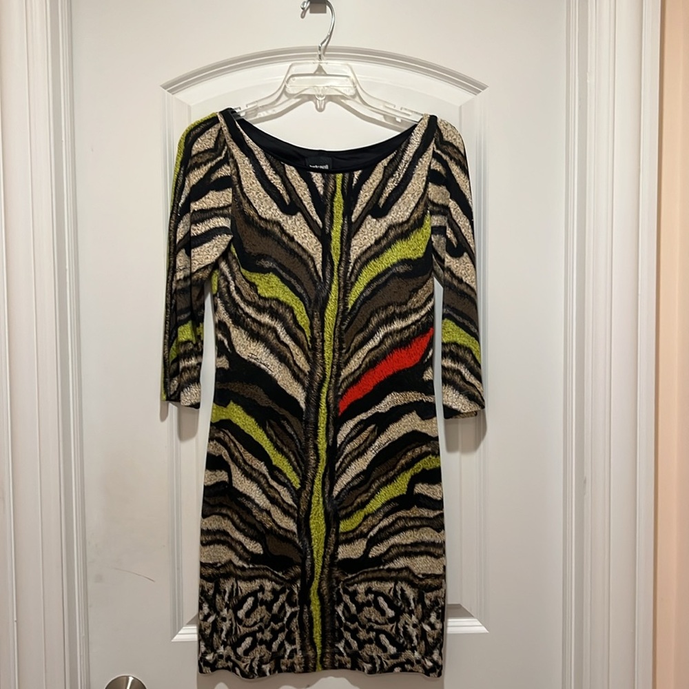 Just Cavalli Black and Cream Long Sleeve Dress